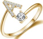 Haoze Initial Letter Ring for Women Girls Gold Stackable Alphabet Rings with Initial Adjustable Crystal Inlaid Initial Rings Bridesmaid Gift